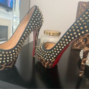 Women’s Christian LouBoutin Heels in Black Stud and Tiger Print 🐅